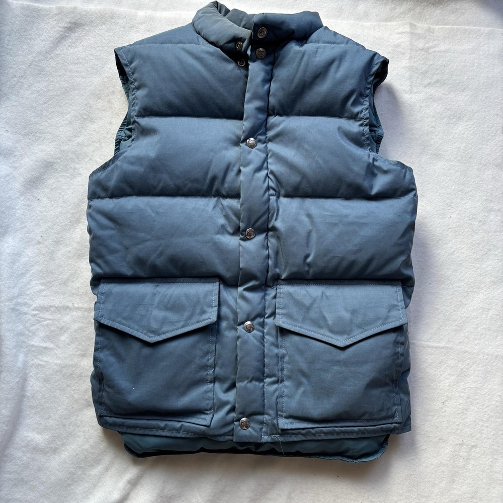Woolrich Vest Mens Small Blue Down Puffer Snap Front Quilted Pockets Insulated